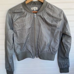 Charlotte Russe Smokey Grey Cropped Bomber Jacket